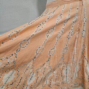 Vtg Patio Circle Skirt,Peasant,100% Cotton, Sequin, Peach,White,Cottage, Patio,M